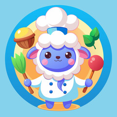 Cute Cartoon Chef Sheep with Pastry Ingredients