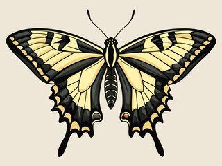 Elegant Yellow and Black Swallowtail Butterfly Illustration