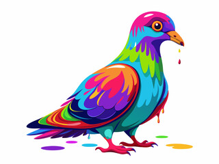 Vibrant Colorful Pigeon Dripping Paint Artistic Illustration