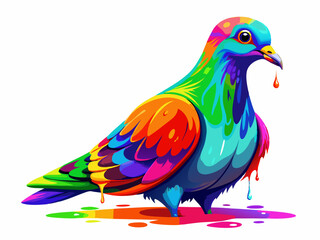 Vibrant Rainbow Colored Pigeon Bird Paint Splatter