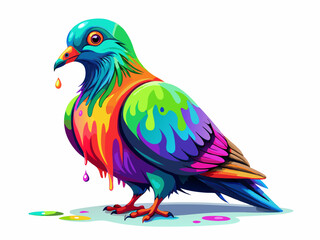 Vibrant Rainbow Pigeon Dripping Paint Artistic Illustration