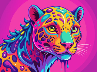 Vibrant Colorful Psychedelic Jaguar Portrait Art