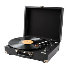 Vinyl Record Player with Album on Transparent Background