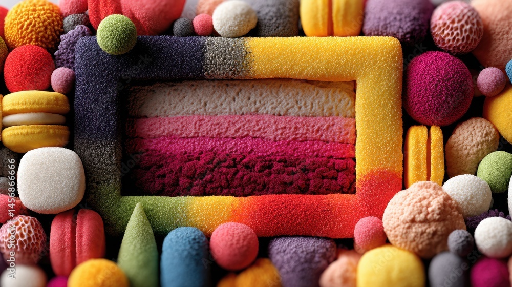 Poster frame made of colorful 3d objects.stock photo