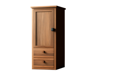 a tall wooden cabinet with drawers on top