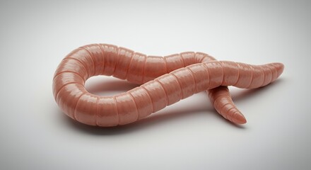 Photorealistic Macro View of a Pink Tapeworm on Stark White Backdrop with Soft Lighting Showcasing Segmented Body and Casting Subtle Shadow Perfect for Educational Use