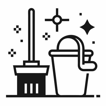 cleaning tools bucket mop black and white clip art preview