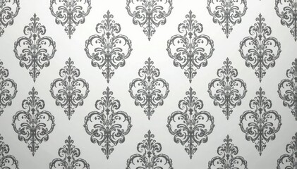 Fototapeta premium Symmetrical repeating damask pattern, sophisticated and refined, in grey tones , silver, modern, seamless