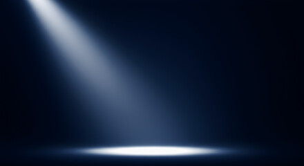 Dramatic Spotlight Illuminating a Dark Blue Background with a Concentrated Beam of Light and Shadow Contrast