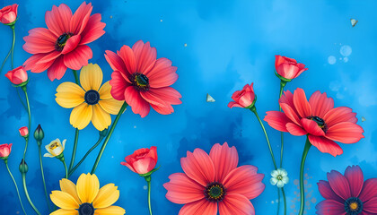 Vibrant flower arrangement garden digital artwork bright colors aerial view nature concept