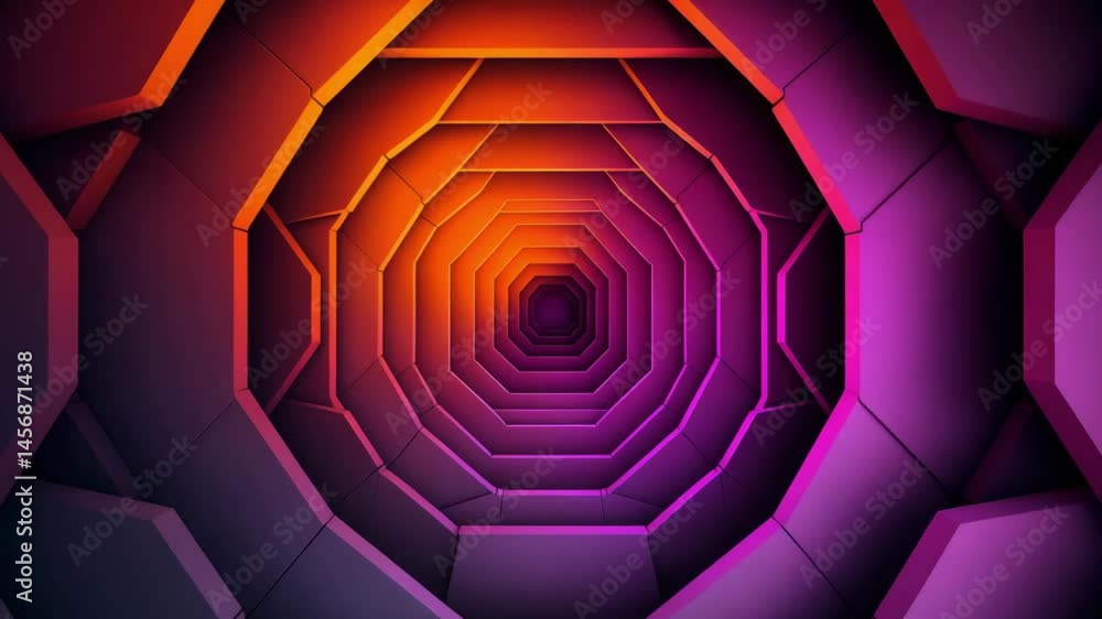 Poster vibrant geometric patterns creating a surreal tunnel effect in 4k resolution