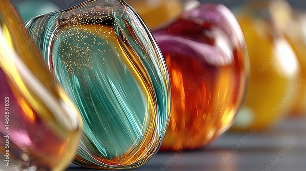 Poster glass shape with colorful reflections composition 3d rendering illustration.stock image