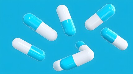 Floating Blue and White Capsules Medical Illustration