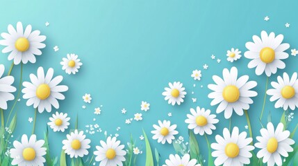 Obraz premium A collection of paper daisies on a blue background.