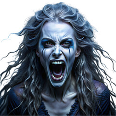 Frightening Woman with Pale Face and Messy Hair