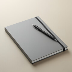 Elegant Gray Notebook and Pen A Minimalist Workspace Essential for Note-Taking, Journaling, and Sketching