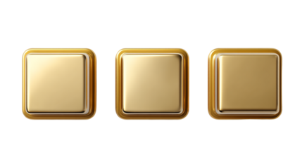 three gold square buttons on a white surface