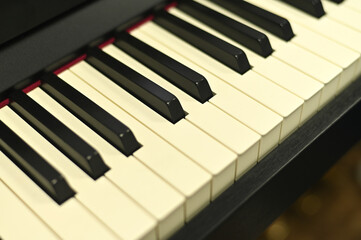 Artistic shot of electronic piano keys, blending technology and traditional music elements