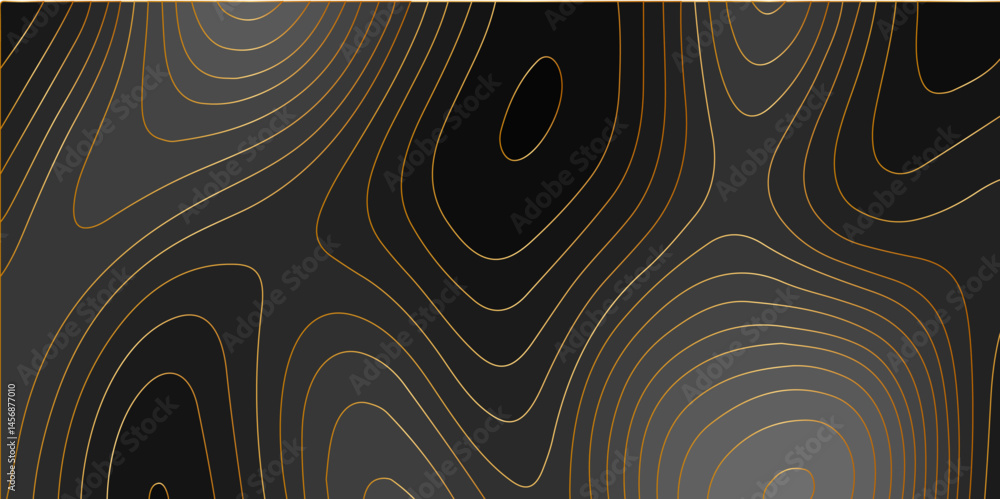 Poster abstract golden black background with topographic line map pattern. abstract wavy and curved lines b