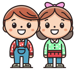 a cute cartoon style icon of a boy and girl. illustration_vector.