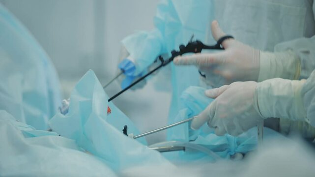 Advanced endoscopic procedure for kidney stone removal in surgical setting.