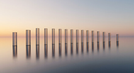 Obraz premium Translucent pillars at dusk with water reflection