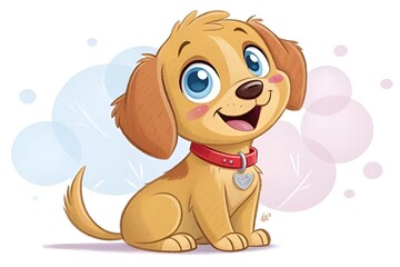 Cheerful Cartoon Puppy with Blue Eyes and Red Collar – Kids Illustration Art