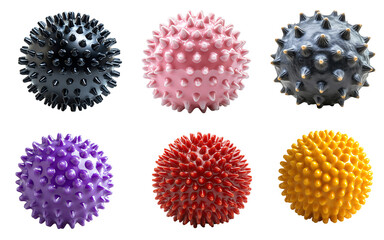  Collection set of colorful Spiky massage balls isolated on transparent white background, clipping path ,png