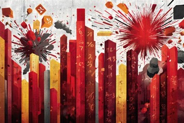 Exploding Stock Market Numbers Transform Into Protest Symbols Amid Economic Turmoil and Social Unrest Generative AI