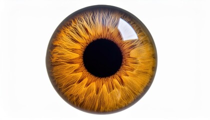 Extreme close-up of a hazel brown human eye showing detailed iris texture on a white background