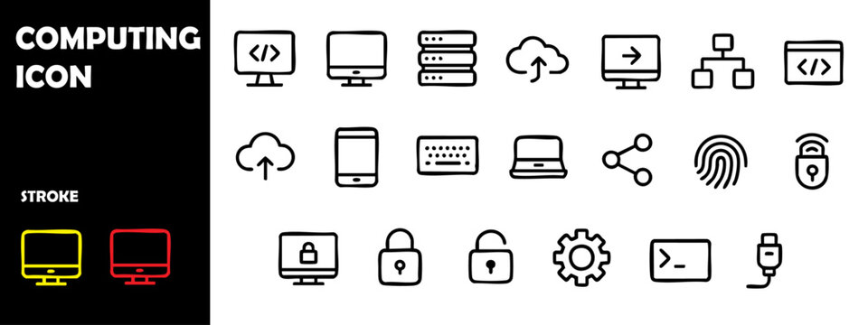 Computing and Technology Icons &ndash; Vector Set of Modern Digital Symbols