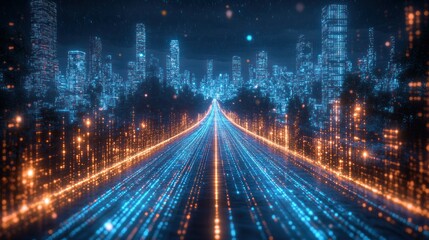 Fototapeta premium Futuristic city highway with digital light trails