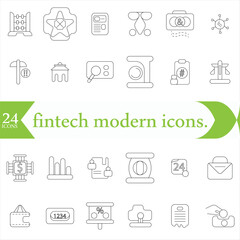   fintech modern icons. Simple line art style icons pack.fintech simple concept icons set. Contains such icons as finance, technology,
