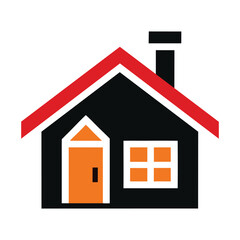 Colorful House Icon, Colorful Home Vector Illustration with Chimney and Windows. 