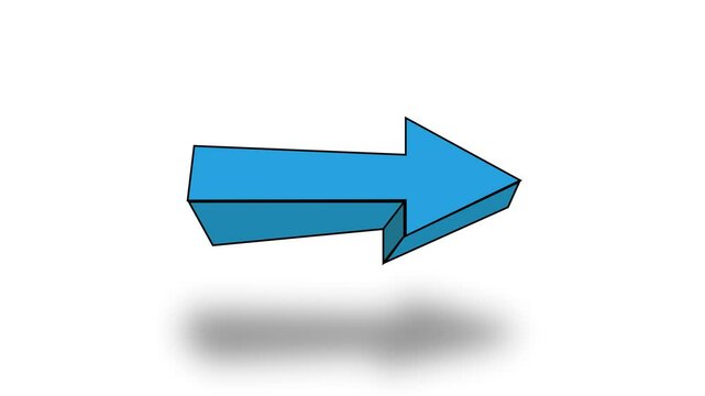 A blue vector arrow with a shadow, highlighted on a white background. An arrow indicating the direction. 4K