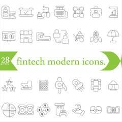   fintech modern icons. Simple line art style icons pack.fintech simple concept icons set. Contains such icons as finance, technology,