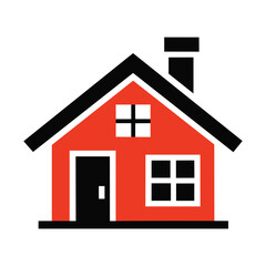 Colorful House Icon, Colorful Home Vector Illustration with Chimney and Windows. 
