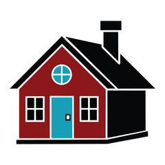 Colorful House Icon, Colorful Home Vector Illustration with Chimney and Windows. 
