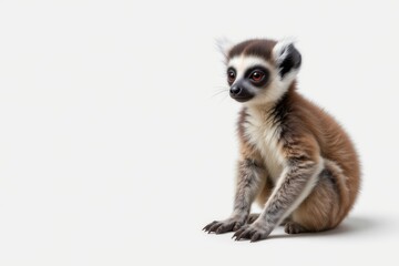 Fototapeta premium create an image featuring a baby lemur on a white background, positioned to the right with a generous amount of copy space to the left