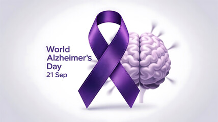 World Alzheimers Day Awareness Purple Ribbon and Brain