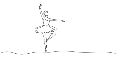Ballerina dancer in continuous one line drawing. Single line art illustration of perfoming ballet dancer Editable vector, One continuous single drawing line art doodle beautiful, drawing, ballet. © LINE SIMPLE DRAWING