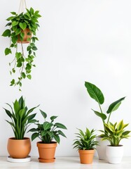 Fototapeta premium create a vibrant and fresh interior design mockup featuring a big green set of houseplants in vivid colors, against a pure white background