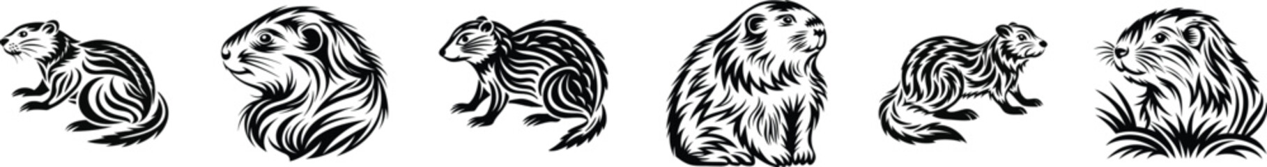 Guinea Pig Silhouettes Collection, Black Guinea Pig Vector Illustrations, Minimalistic Pet Designs