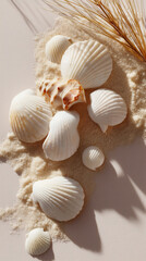 Beautiful collection of white seashells resting on sandy surface with natural light