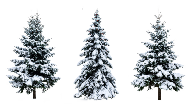 Set of pine trees isolated on transparent background.