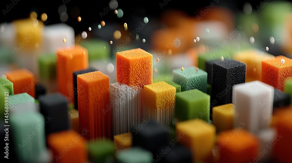 Poster moving cubes with different colors abstract 3d animation.stock photo