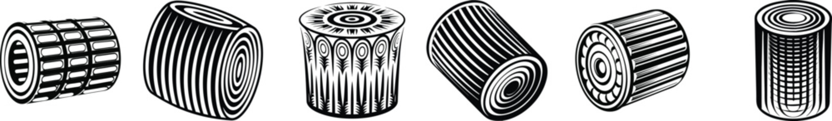  Industrial Filter Silhouettes set, Cylindrical Filter Vector Illustrations, Mechanical Filter Designs