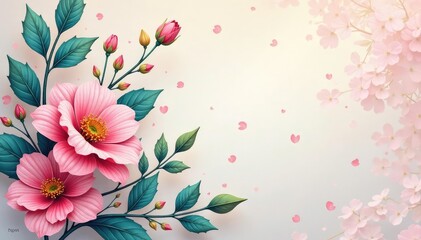 Obraz premium Delicate paisley floral, soft pastel hues, flowing lines, white, flowers, vine