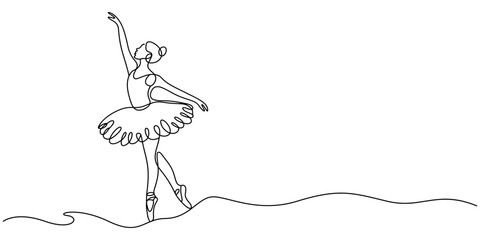 Ballerina dancer in continuous one line drawing. Single line art illustration of perfoming ballet dancer Editable vector, One continuous single drawing line art doodle beautiful, drawing, ballet.