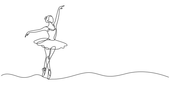 Ballerina dancer in continuous one line drawing. Single line art illustration of perfoming ballet dancer Editable vector, One continuous single drawing line art doodle beautiful, drawing, ballet.